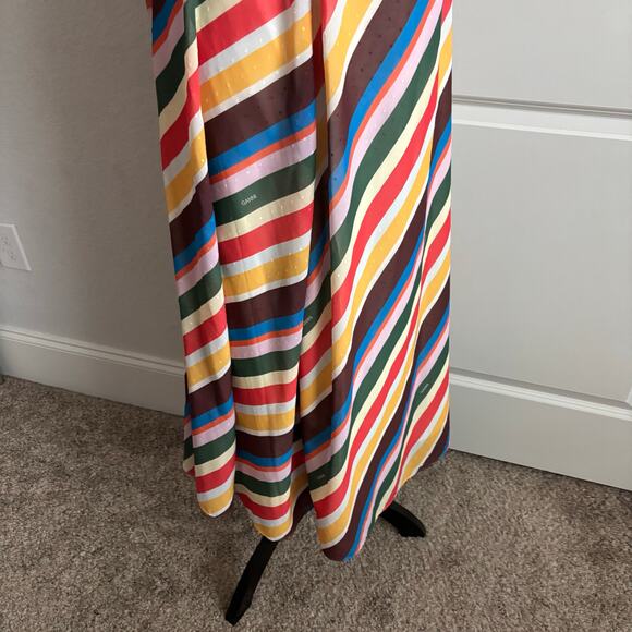 Ganni Rainbow Stripe Light Chiffon Halter Coverup Maxi Dress Georgette 6 - Picture 13 of 13
